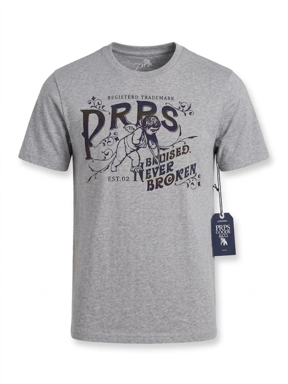 PRPS Bruised Never Broken Cherubim Short Sleeve T-Shirt Gray Large